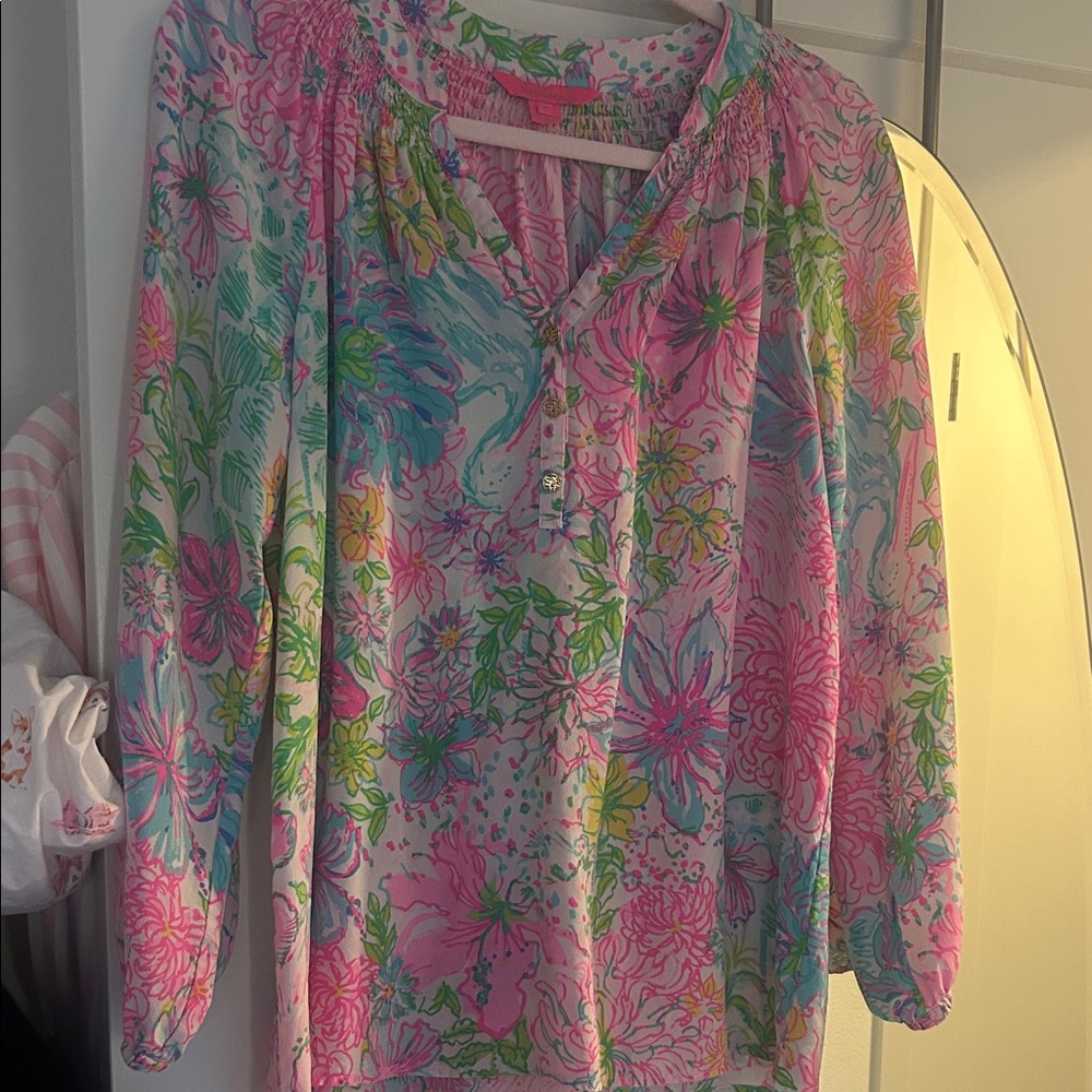 Lilly Pulitzer Pink and Green Floral Blouse